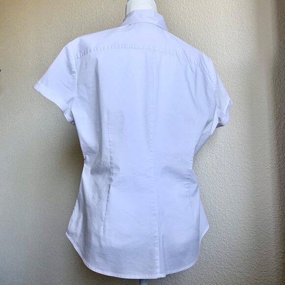 NEW YORK & COMPANY Stretch Short Sleeve Button Up Shirt White Size XL - Picture 2 of 3